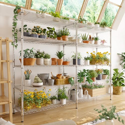 REIBII 58" W Storage Shelves Wire Shelving 1400LB Metal Shelves for 5 Tier Shelving Unit with Shelf Adjustable Garage Shelving Rack for Pantry Kitchen Garage, 58" W x 59" H x 13.8" D, Chrome - style: Chrome-13.8"D x 58"W x 59"H-5 Tier