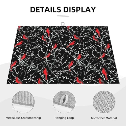 Red Bird Winter Red Cardinals Dish Drying Mat For Kitchen Counter, Super Absorbent Microfiber Dish Drying Pad, Kitchen Gadgets For Easy Clean Multi-Use Large 18"x24" - color: Red Bird Winter Red Cardinals