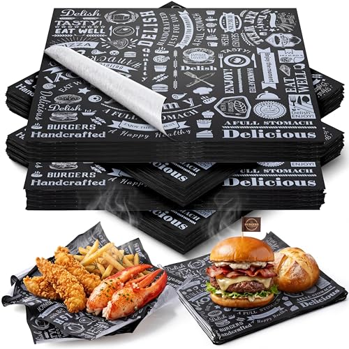 Ireer 400 Pcs Deli Wax Paper Sheets 15 x 15 Inch Large Newsprint Sandwich Paper Wraps Greaseproof Food Basket Liners Newspaper Wrapping for Spring Summer Picnic Burger Bread BBQ Party (Black White) - color: Black White