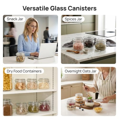 Vtopmart 3 Pack 16oz Short Glass Jars with Airtight Lids for Shallow Drawers, Pint Size Food Storage Canisters, Wide Mouth Canning Jars for Spices, Jams, Coffee Beans, Pickles & Pantry Organization