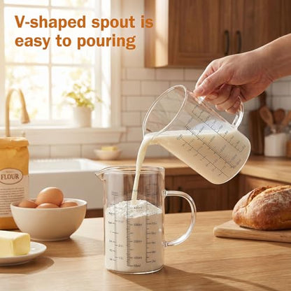 Graduated Glass Measuring Cup With Handle 500ML (16Oz, 2Cups) | High Borosilicate Liquid Measuring Cup for Baking Cooking Kitchen V-Shaped Spout Glass Measuring Beaker Easy To Read - size: 500ML (16Oz, 2Cups)