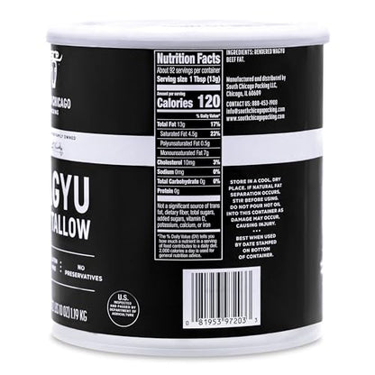 South Chicago Packing 100% Pure Wagyu Beef Tallow, 42 Ounces – Paleo & Keto Friendly Cooking Fat for Searing, Sautéing & Frying