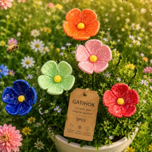 Bee Watering Station for Garden Cups Bird Butterfly Bees Ceramic Drinking and Water Bath Feeder Cup Blossoms Flowers Shaped Design Poppies Bowl Wildlife Feeding 5PCS Watring Pollinator - color: #5PCS-B