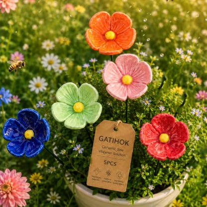Bee Watering Station for Garden Cups Bird Butterfly Bees Ceramic Drinking and Water Bath Feeder Cup Blossoms Flowers Shaped Design Poppies Bowl Wildlife Feeding 5PCS Watring Pollinator - color: #5PCS-B