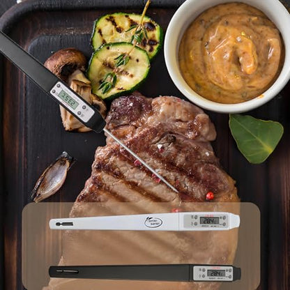 Meat Thermometer, Digital Food Thermometer Instant Read with 120mm Long Probe, Automatic Calibration, Kitchen Cooking Thermometer for BBQ, Grill, Deep Fry, Water Temperature (Black) - color: Black