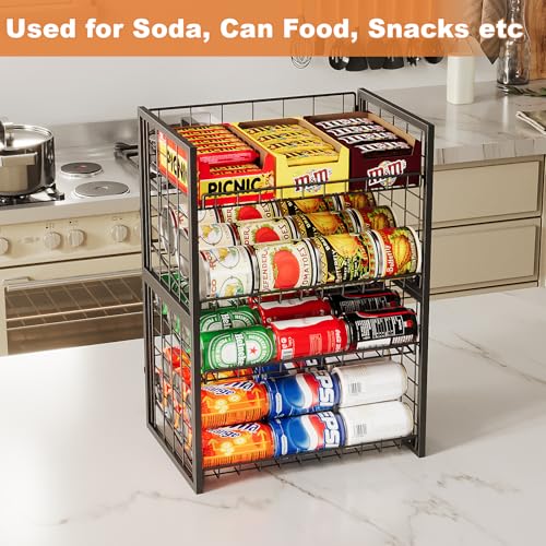 X-cosrack 2 Packs Stackable Can Rack Organizer for Pantry, 2-Tier Sturdy Adjustable Pantry Can Storage Organizer for Canned Food Can Goods, Kitchen Can Dispenser Holder for Soda Drinks Snack, Black - size: 2 Tier -2 Packs