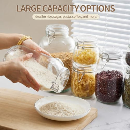 ODBCYWM 34oz Glass Food Storage Jars with Airtight Lids, Set of 4 – Clear Preserving Seal Wire Clip Fastening Canisters for Kitchen Canning, Flour, Cereal, Pasta, Sugar, Beans, Pickling Jars (34oz*4) - size: 34oz*4