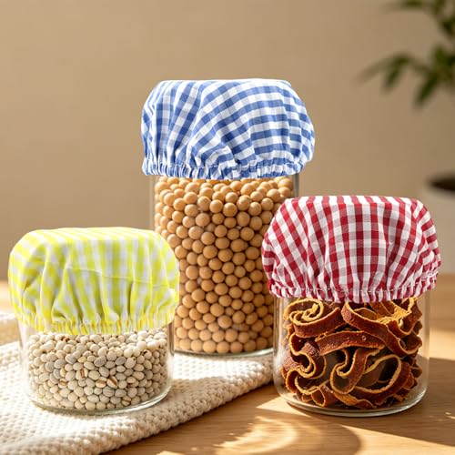 5-Pack Sourdough Starter Jar Covers Kit, 3 Colorful Linen Cloth + Dough Scraper + Temperature Strip, Unbleached Reusable Fermentation Cover for 3‑4 Inch Mason Jars, Sourdough Bread Baking Supplies