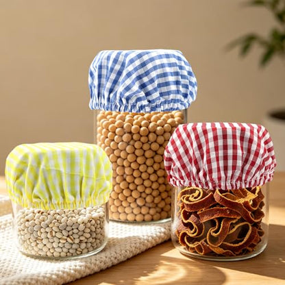 5-Pack Sourdough Starter Jar Covers Kit, 3 Colorful Linen Cloth + Dough Scraper + Temperature Strip, Unbleached Reusable Fermentation Cover for 3‑4 Inch Mason Jars, Sourdough Bread Baking Supplies