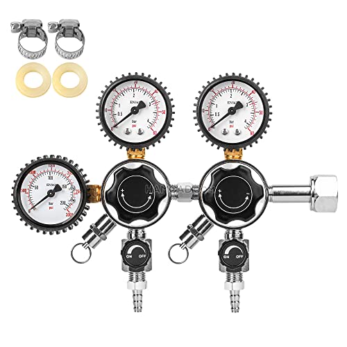 TMCRAFT Keg CO2 Regulator, Triple Gauge CGA-320 Pressure Regulator with 0-60 PSI Working Pressure & 0-3000 PSI Tank Pressure, Kegerator Regulator with Safety Pressure Relief Valve