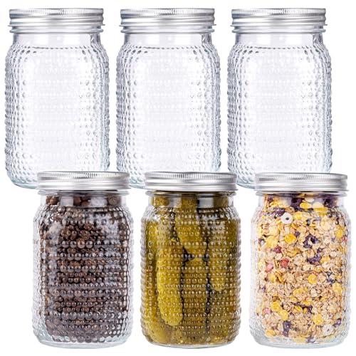 LUODA 32 OZ Wide Mouth Mason Jars, 6 PACK Glass Mason Jars with airtight Lids, Quart mason jars wide mouth for Preserving, Meal Prep, Overnight Oats, Sauces,Honey, Jam, Yogurt or Jar Decor