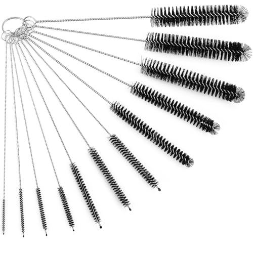 Ixiaoyoo Straw Cleaner Brush Set, 12 Pieces Botthle Cleaning Brush and Nylon Tube Brush Brush, 11.8 Inch Long Cleaning Brush Kit for Water Bottle, Straws on Tumbler, Sippy Cup, Tea Pot Spout | Black Straw Cleaner Brushes for Tumbler, Sippy Cup, Water Bott