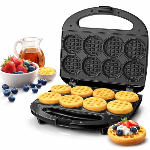 OSTBA Mini Waffle Maker: 750W Powerful Heating, Cooks 8 Waffles at Once, Fast & Even Cooking, Non-Stick & Easy Clean, Compact & Portable for Family Breakfast - style: ABS07-C