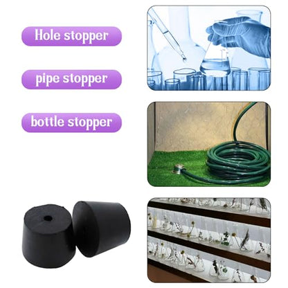 6Pcs Solid Rubber Stopper Bungs with Hole 27mm to 34mm Solid Test Tubes Bungs Stopper for Flask, Plug Holes and Test Tube(Black) - size: 27mm to 34mm
