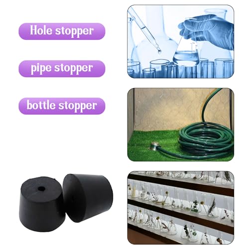 6Pcs Solid Rubber Stopper Bungs with Hole 27mm to 34mm Solid Test Tubes Bungs Stopper for Flask, Plug Holes and Test Tube(Black) - size: 27mm to 34mm