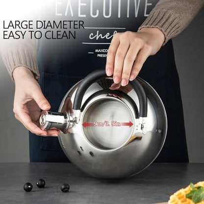 304 Stainless Steel Whistling Tea Kettle 3.17 Quart/3L Tea Pot, Suitable to Boiling Water & Tea on Induction Stove, Gas Stove Top - color: Silver, size: 3.4 Quarts