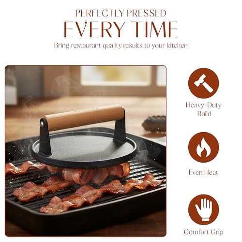 Bellemain Heavy Duty Cast Iron Smash Burger Press 7" Round Grill Press for Cooking Burgers, Bacon, Sandwiches, Steak, BBQ, Ground Beef, Meats, Sausages, and So On - size: 7" Burger Press