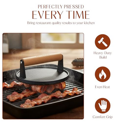 Bellemain Heavy Duty Cast Iron Smash Burger Press 7" Round Grill Press for Cooking Burgers, Bacon, Sandwiches, Steak, BBQ, Ground Beef, Meats, Sausages, and So On - size: 7" Burger Press