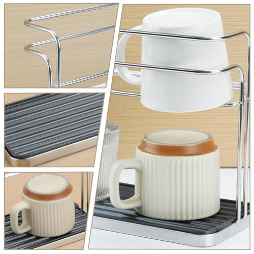 Bottle Drying Rack,Coffee Mug Holder with Drain Tray for Coffee Cup,Water Cup(Silver) - color: Silver