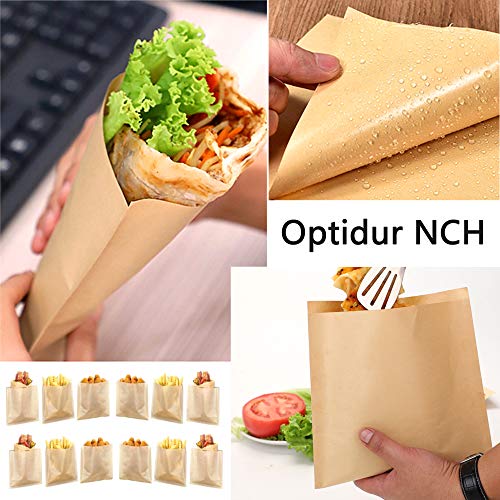 100 Pack Breakfast Paper Bags Deli Bags, 7 x 6.7 in Kraft Dry Wax Paper Sandwich Bags, Waterproof & Grease-proof Paper Bags for Pastries Pizza Slices Chicken Nuggets Fish Panini Garlic Toast (7*6.7IN) - color: 7*6.7IN