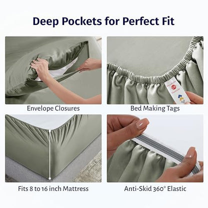 California Design Den Deep Pocket Queen Sheet Set - Certified 100% Egyptian Cotton, Lightweight, Crisp Percale Bed Sheets Queen Size Egyptian Cotton Set, Durable Luxury Bedding (Sage Leaf) - color: Sage Leaf, size: Queen