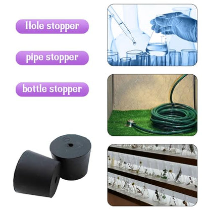 6Pcs Solid Rubber Stopper Bungs with Hole 26mm to 32mm Solid Test Tubes Bungs Stopper for Flask, Plug Holes and Test Tube(Black) - size: 26mm to 32mm