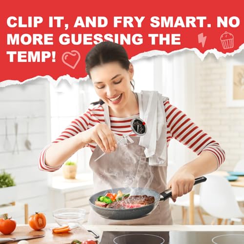Glow-in-The-Dark Candy Thermometer Waterproof IP67-9" Deep Fry & Candy Thermometer with Pot Clip – High-Heat, Waterproof for Oil, BBQ, Candle Making，Black - color: Black Dial
