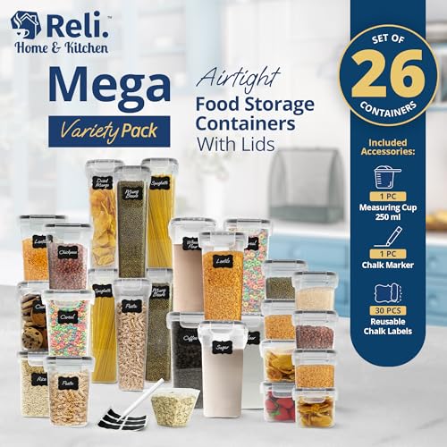 Reli. Airtight Canister Set with Lids (26 Set) | Clear Plastic Food Storage Canisters | Mega Variety Pack | BPA-Free