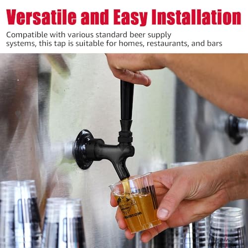 MRbrew Black Beer Faucet, Stainless Steel Core Commercial Kegerator Draft Beer Faucet for Dispenser with Beer Tap Handle & Plug, No Leaks Beer Keg Tap fit Home Bar Homebrew Beer Tower