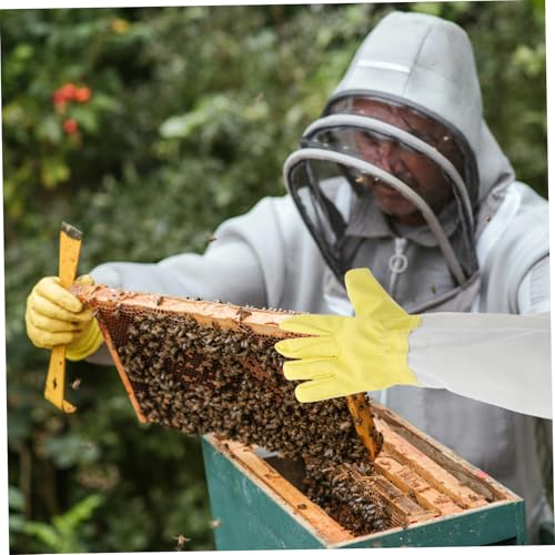 Mipcase Long Sleeve Pu Beekeeper Gloves with Elastic Cuffs Durable Ventilated Protection for Men Heavy Duty Outdoor Beekeeping Safety Gear