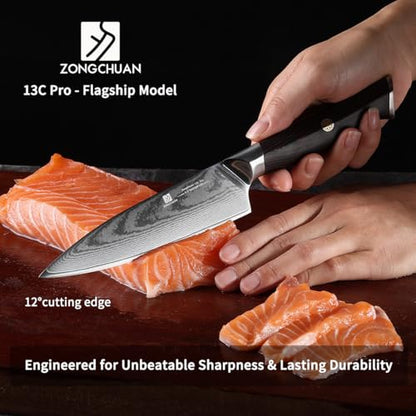 Utility Knife,5.5inch Damascus knife,67-Layer High Carbon Stainless Steel Kitchen Knife,Professiona Sharp Cutting Knives with Ergonomic Red G10 Handle,Gift Box for Home and Kitchen Birthday Gift - style: 13C pro Utility Knife(Red Black)