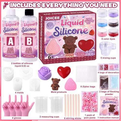 JOICEE Valentines Day Taba Squishy Kit, DIY Valentine Crafts Kit 18OZ 1:1 AB Liquid Silicone with 3D Mold for Make Your Own FuFu Squishies Kits Valentines Day Party Favors Stress Relief Toys Gifts - style: Valentines Taba