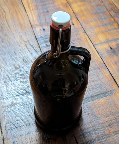 FLIP TOP GROWLER 1 Liter Round European SIPHON VC Pressure Bottle Dark Olive Brown with Lightning Seal
