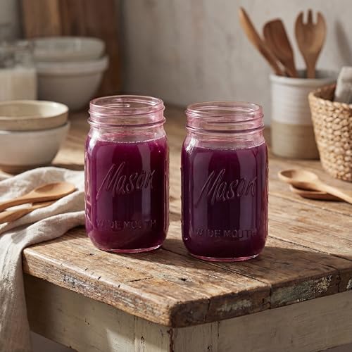 Rubtlamp Pink Mason jar 32 oz, 12 Pack Glass Jars - Wide Mouth Mason Jars with Airtight Lids for Pickling, Fermenting, Food Storage&DIY Crafts, Microwave & Dishwasher Safe - color: Pink