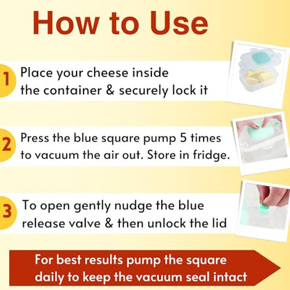 The Quick Vac: Only Airtight Vacuum Sealed Cheese Saver Container - Perfect For Keeping Cheddar, Parmesan, Shredded, Sliced, Grated, Blue, Swiss, Cottage & Cream Cheese in the Fridge
