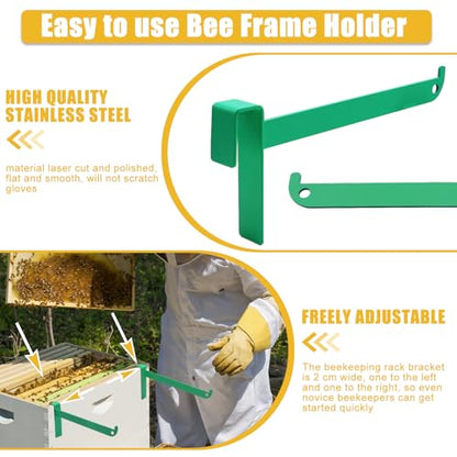 4 Pcs Bee Frame Holder, 5 Frame Capacity Painted Beekeeping Frame Support Bracket, Portable Beekeeping Frame Inspection Bracket Tool, Bee Boxes and Frames Starter Kit - color: Calm Moist Green-4