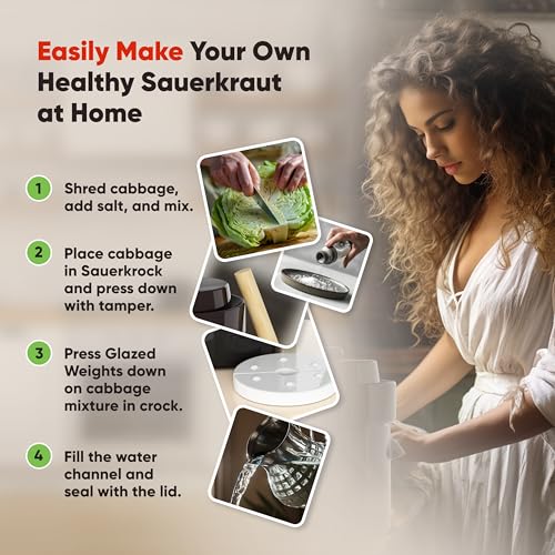 Humble House Fermentation Crock 1/2 Gallon Sauerkrock Sauerkraut Crock with Lid Weights & Pounder - Brown Ceramic Fermenting Crock Kit for Pickling Cabbage Kimchi Vegetables 2 Liter Fermentation Jar - color: Traditional Brown