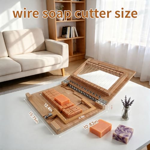 Wooden Soap Cutter 1-12 Bars, Multi Wire Slicer with Adjustable Tension, Ready-to-Use Soap Cutting Tool for DIY Making, Cheese, Butter, Candle, Bread – Includes 10 Replacement Wires