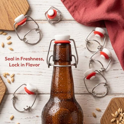 6Pcs Swing Top Bottle Caps for Glass Beer Bottles Airtight Flip Stoppers Reusable Wire Swing Caps for Home Brewing and Beverage Sealing