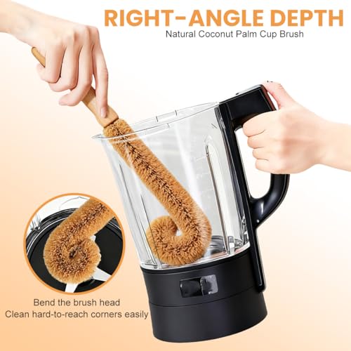 1Pcs Long Handle Scrubber with Bamboo Handle and Coconut Fibers Bristles Cleanning Brush for Glass Bottle Cup Winebottle Kitchen Home