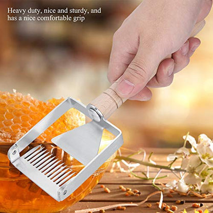 Honey Uncapping Fork, Stainless Steel Honeycomb Honey Scraper with Wooden Handle, Beekeeping Equipment Tool
