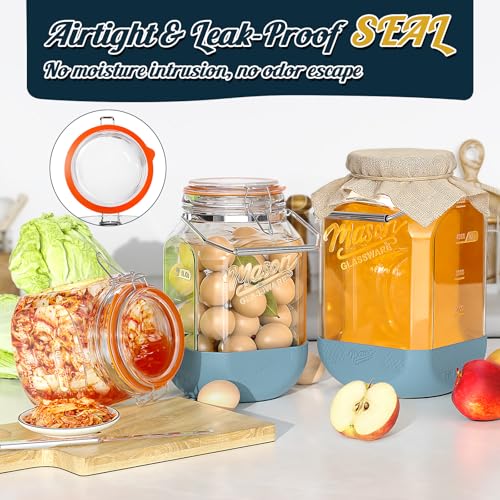 [NEW] 2 Pack Square 1.5 Gallon Glass Jar with Hinged Airtight Lid, Large Mason Jars Wide Mouth with Handle, Glass Storage Containers with Non-slip Base for Pantry, Laundry Room, Flour, Rice, Dog Treat