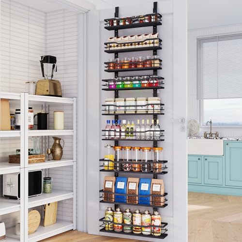 Eastherry Over The Door Pantry Organizer，9-Tier Over The Door Organizer with Adjustable Basket，Metal Hanging Pantry Organizers and Storage for Kitchen, Back of Door Seasoning Rack (Black) - color: Black, size: 9 Tier