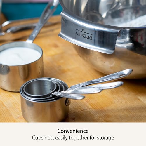All-Clad Kitchen Accessories Stainless Steel Measuring Cup Set 5 Piece Cookware, Pots and Pans, Dishwasher Safe Silver - size: 5-piece