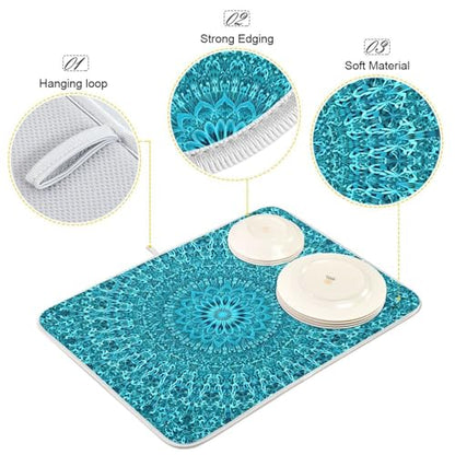 Super Absorbent Dish Drying Mat, Microfiber Fast-Drying Dish Mat, 24" x 18", Kitchen Dish Drying Pad, Mandala Turquoise Teal Blue Green - color: Mandala Turquoise Teal Blue Green, size: 18" x 24"