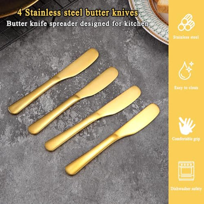Homquen Stainless Steel Butter Knife, Gold Butter Knives, Butter Spreader, Butter Spreader Knife for Kitchen Restaurant Party, Kitchen Gadgets, Set of 4 - color: 2. Gold