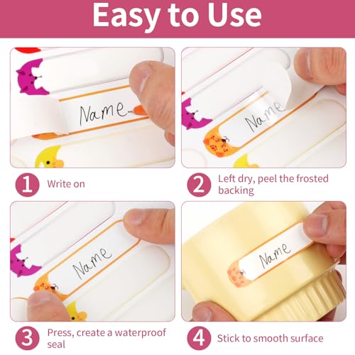 480 Pcs Labels for Kids Stuff Daycare, Waterproof Baby Name Label, Washable Bottle Labels, Reusable Self-Adhesive Tag Stickers for School Essentials, Self-Laminating Write-on - style: Animal