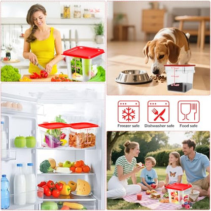 Square Storage Container with Lid, Commercial Box with Measurement Marks & Handle, for Baking, Dough Proofing, Meat Brining, Kitchen Tool (Red, 6QT-4PACK) - size: 6QT-4PACK