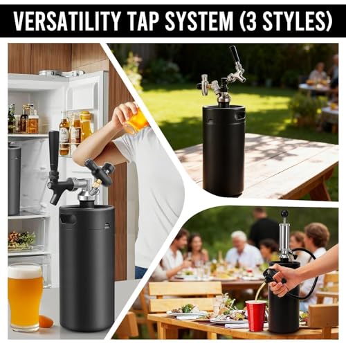 MRbrew Pressurized Mini Keg 128oz, 304 Stainlsee Steel Mini Kegerator with Exhaust Valve Designed Cap Portable Beer Growler for Homebrew And Craft Beer (Black) - color: Black