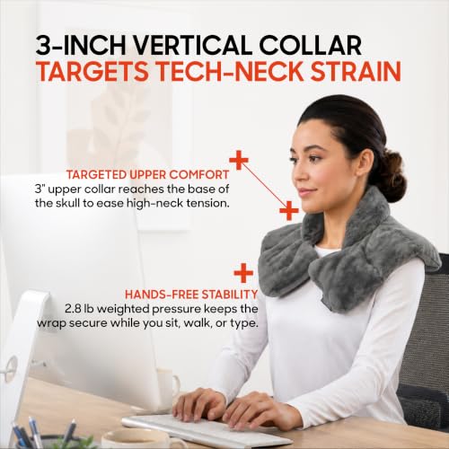 Sharper Image Heated Neck & Shoulder Wrap - Microwavable Warm & Cooling Plush Pad, Scented Aromatherapy (100% Natural Lavender & Herb Spa Blend), Pain Tension Headache Relief Therapy, Gift for Women - color: Grey